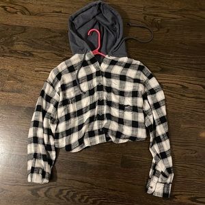 Cropped Flannel Hoodie